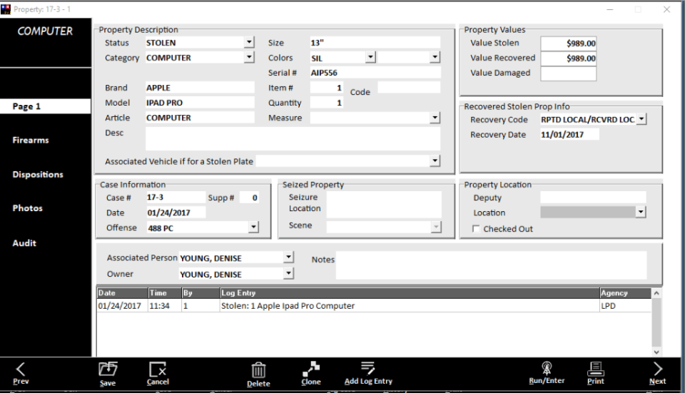 screenshot of RIMS Records and Case Management System
